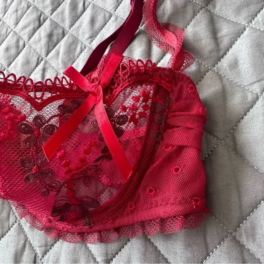 Chantelle Lace Underwire Bra with Adjustable Straps in Burgundy 34C